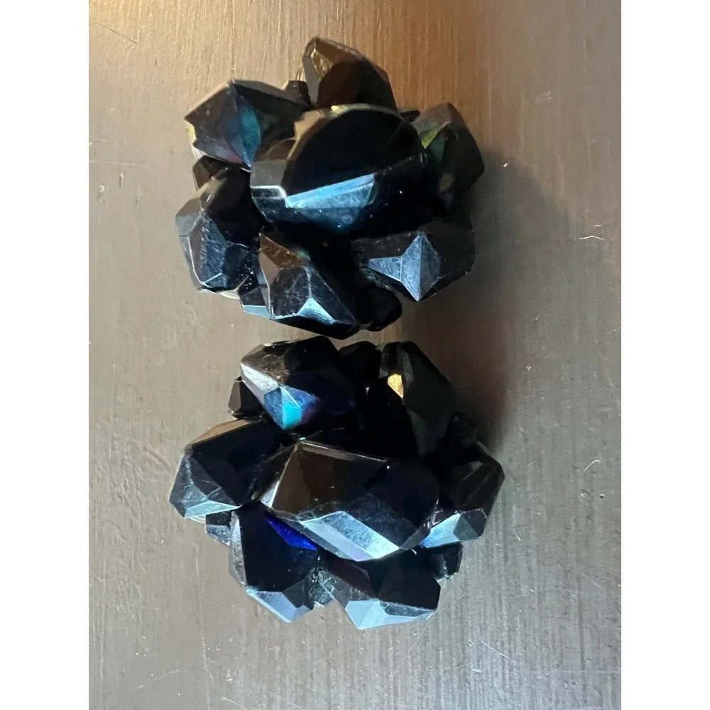 Vintage Cluster Clip-On Earrings 3 Pair Set Black Gold Cream West Germany Japan